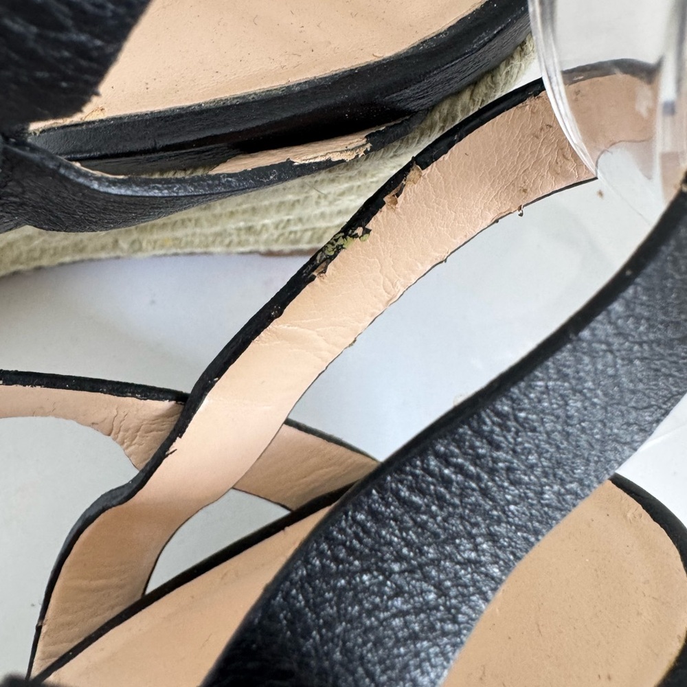 Cole Haan Elizabeth Wedge Sandal Black Leather T-Strap Espadrille Size 8 - Picture 12 of 16